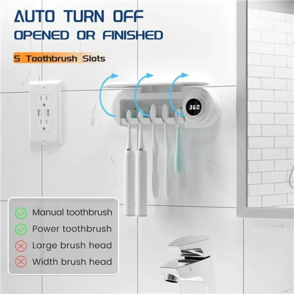 Toothbrush Sanitizer - UVToothbrush Sanitizer and Holder - 5 Toothbrush Slots